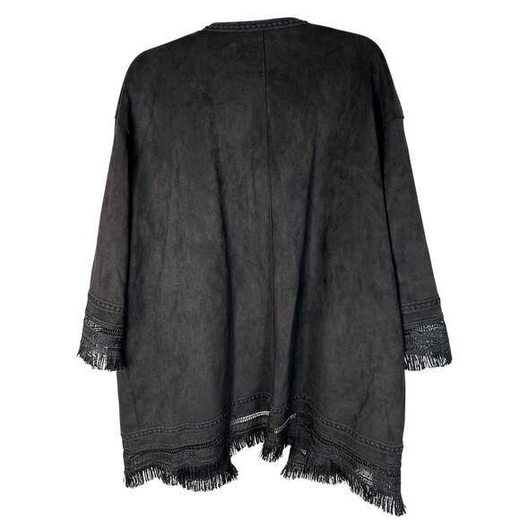 NEW! Zara XL Oversized Bohemian Fringe Faux Suede Kimono Jacket Black 14 16 18 - Picture 4 of 10
